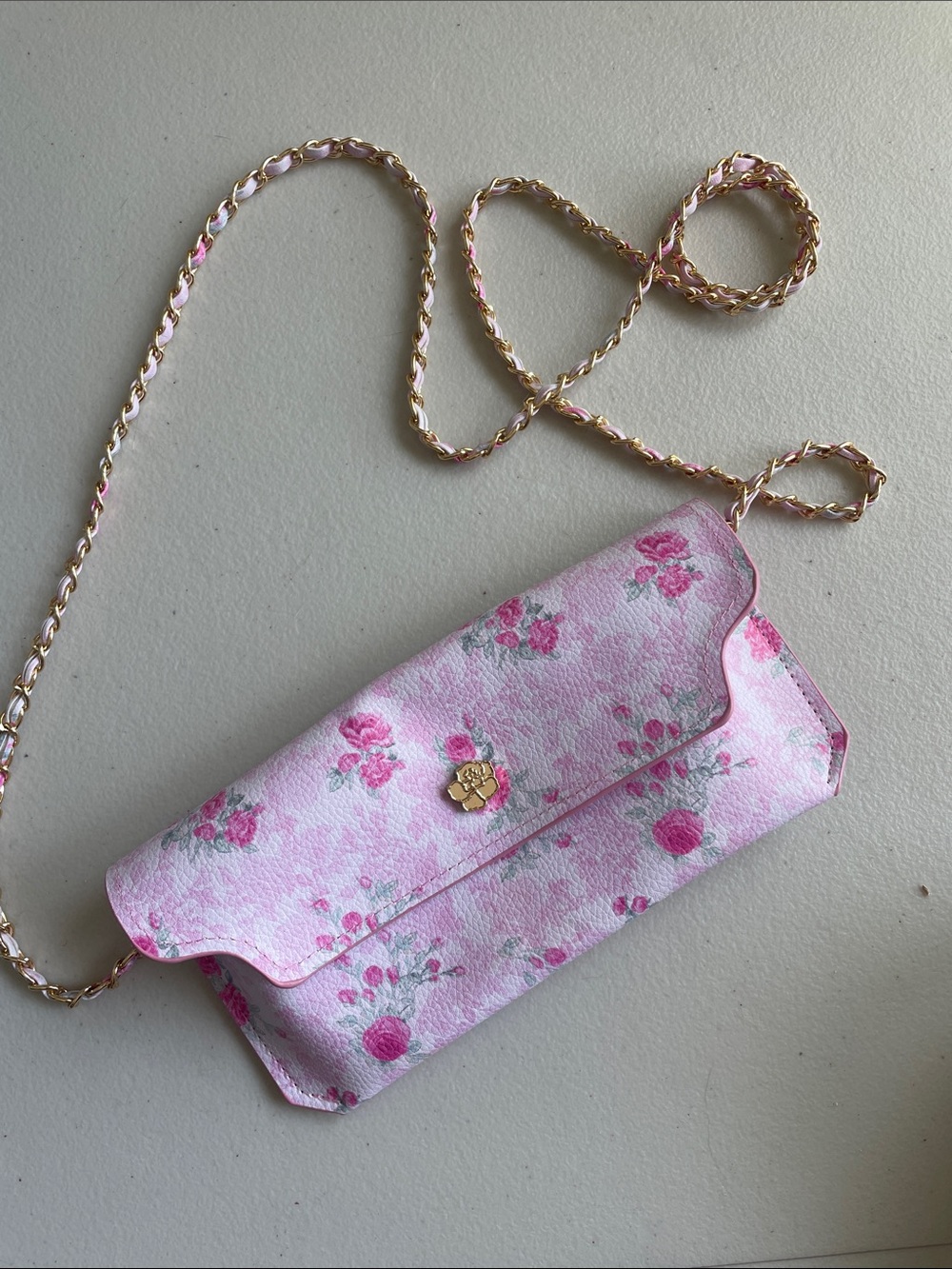LoveShack Fancy Pink Floral Crossbody bag with Gold Chain